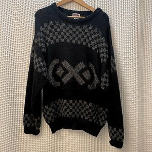 Vintage 90s Cellini Italian Designer Checkerboard Crewneck Sweater